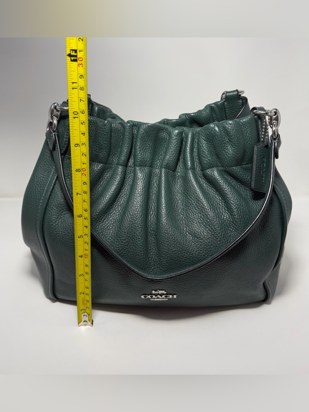 COACH C1454 Maya Pebble Leather Shoulder Bag Tote Ivy Green with Silver Hardware - Picture 13 of 15